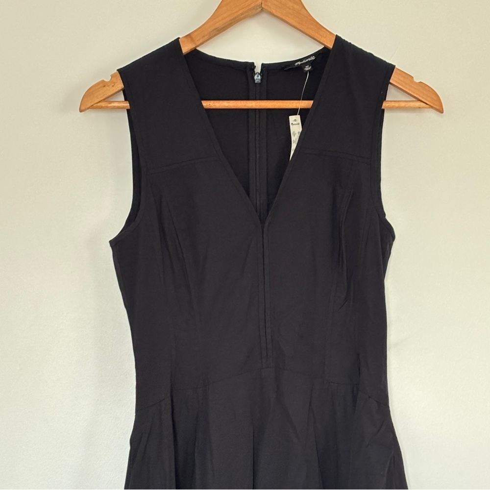 NWT Madewell V-Neck Black Midi dress Circle skirt A line fit & flare sleeveless - Picture 7 of 15